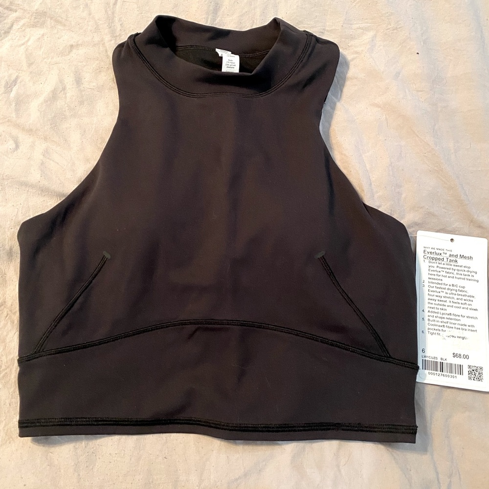 NWT Lululemon Everlux and Mesh Cropped Tank Size 6 black